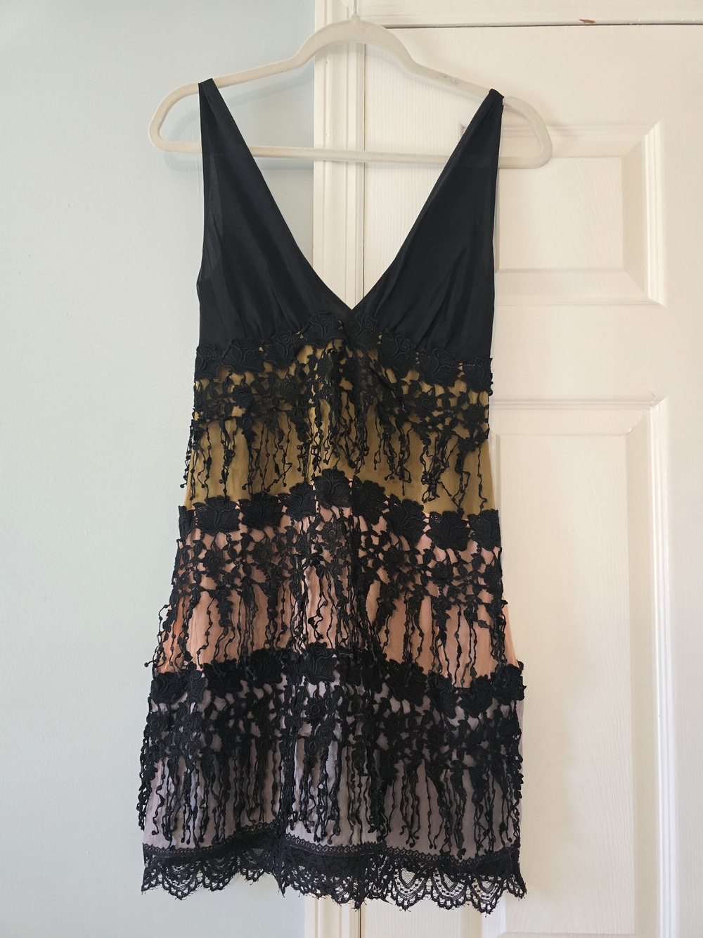Miguelina Black Multi-Color Lace-Trim Mini Dress